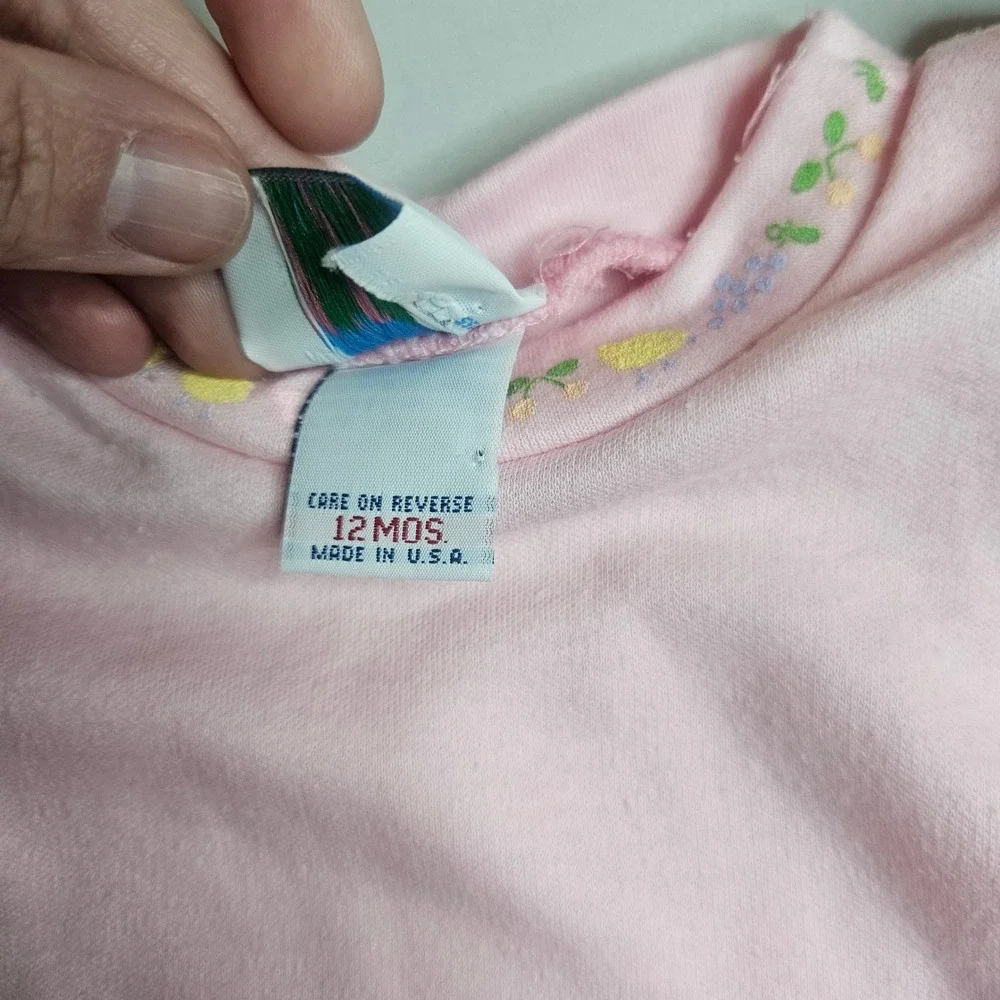 Vintage OshKosh B'gosh Baby Girls 12M Floral Fruit Romper Set Made in USA Pink